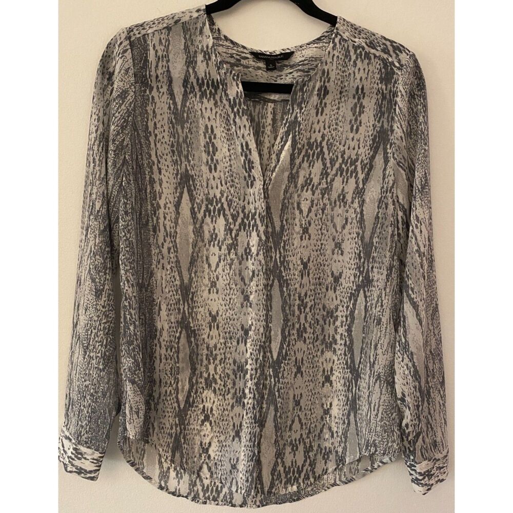 Banana Republic Grey White Long Sleeve Button Up Blouse Women's Sz Small